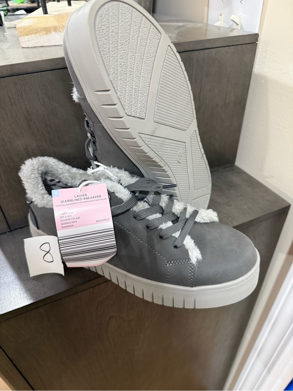 Serra Gray Faux-Fur Lined Lace-Up Sneakers